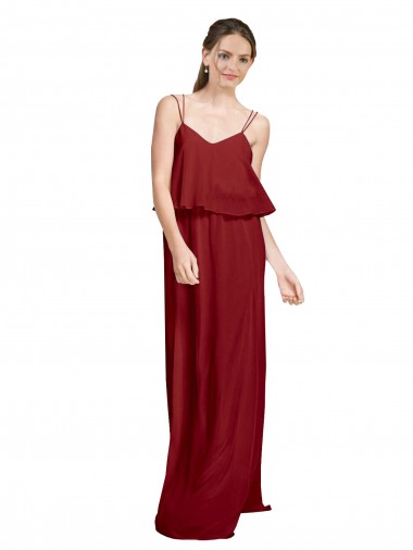 Best Long Chiffon Bridesmaid Dress with Slim Straps and Open Back