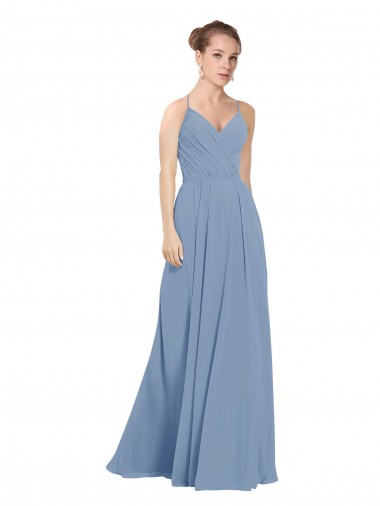 Best Chiffon Bridesmaids Dress with Draped V-Neck Bodice and Keyhole Back