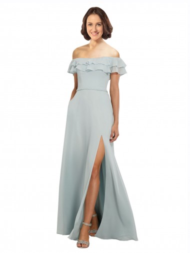 Best Luxe Chiffon Bridesmaids Dress with Off the Shoulder Flounced Neckline