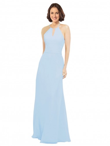 Best Floor Length Chiffon Bridesmaids Dress with Front Keyhole Neckline