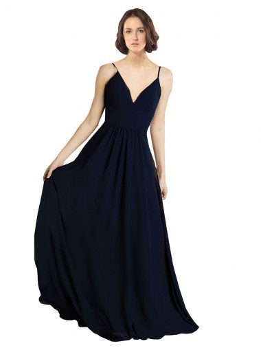 Best Simple Chiffon Bridesmaid Dress with Deep V-Neckline