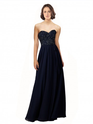 Best Long Chiffon Sweetheart Neckline Bridesmaid Dress with Beading