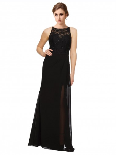 Best Sheath Beaded and Embroidered Bridesmaids Dress with Lace Bodice and Chiffon Skirt