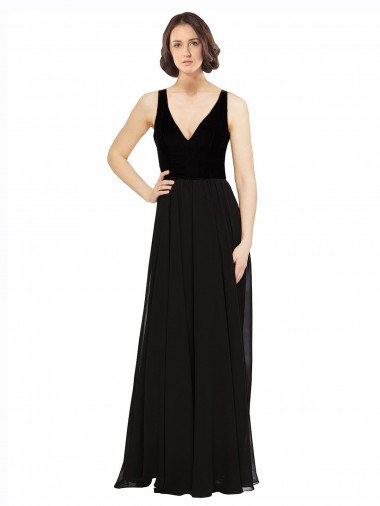 Best Stretch Velvet and Chiffon Bridesmaids Dress with V-Neckline