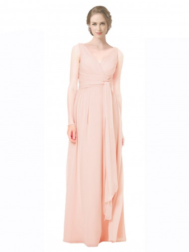 Best Full Length Chiffon Bridesmaid Dress with V-Front and Back