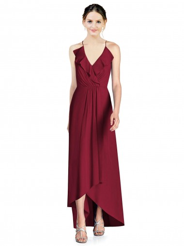 Best Draped V-Neck High Low Chiffon Bridesmaid Dress