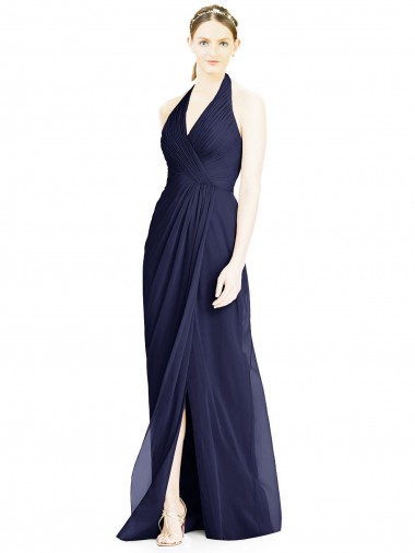 Best V-Neck Halter Chiffon Bridesmaid Dress with Side Front Slit