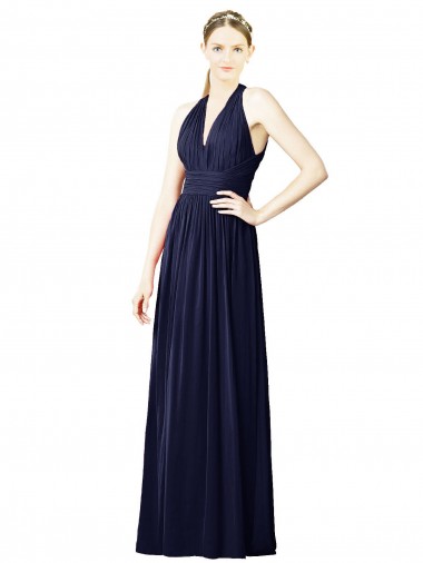 Best V-Neck Halter Long Open Back Chiffon Bridesmaid Dress