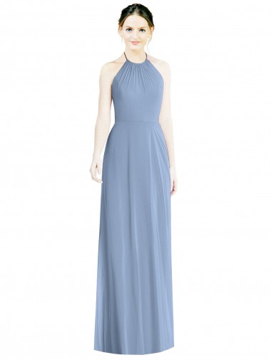 Best Halter Neck Tie Back Long Chiffon Bridesmaid Dress