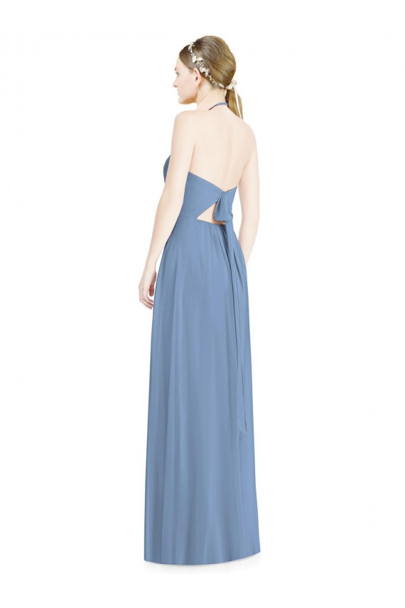 Halter Neck Tie Back Long Chiffon Bridesmaid Dress