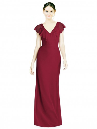Best V-Neck V-Back Long Chiffon Bridesmaid Dress