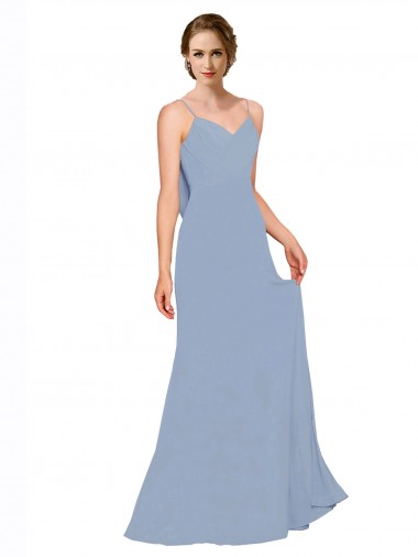 Best Cowl Back Long Chiffon Slip Bridesmaid Dress with Straps