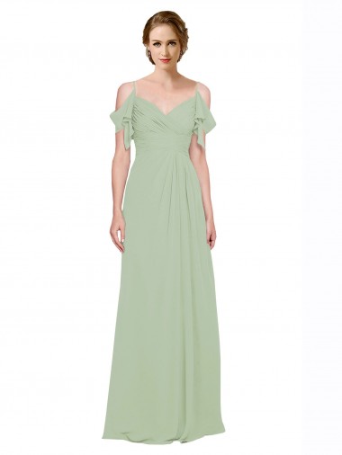 Best Split Cold Shoulder Draped A-Line Chiffon Bridesmaid Dress