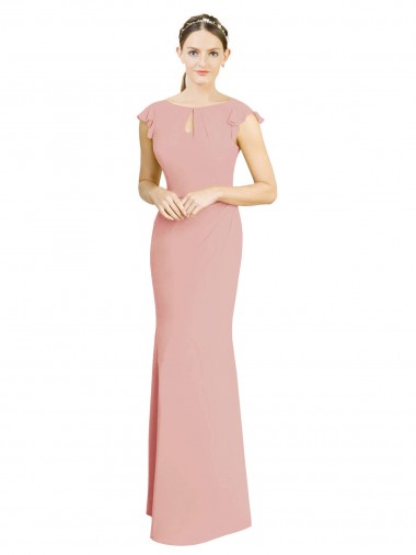 Best Chiffon Cap Sleeves Long Bridesmaid Dress with Keyhole