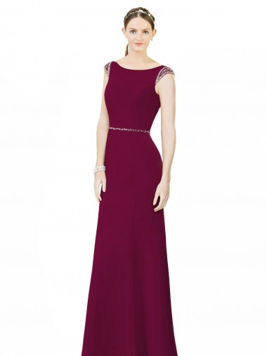 Best Slim Chiffon Bridesmaid Dress with Embellished Capped Sleeves