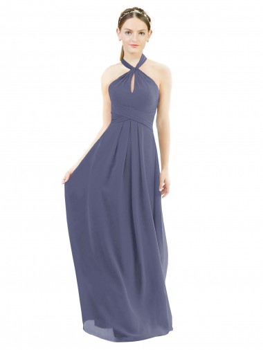 Best High Halter Neck Chiffon Bridesmaid Dress with Twist-Tie