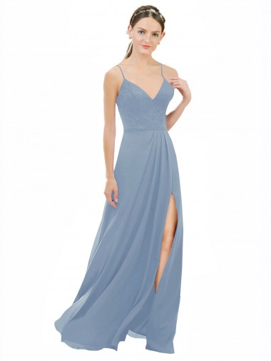 Best Sexy Chiffon Bridesmaid Dress with V-Neck Lace Bodice