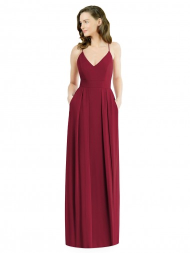 Best Pleated Skirt Chiffon Maxi Bridesmaid Dress with Pockets