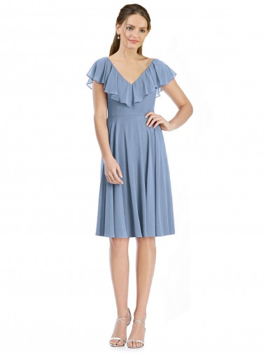 Best Cocktail Length V-Neck V-Back Short Chiffon Bridesmaid Dress