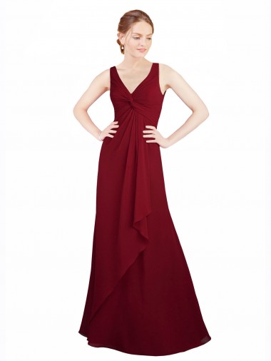 Best Twist-Knot V-Neckline Long Chiffon Bridesmaid Dress