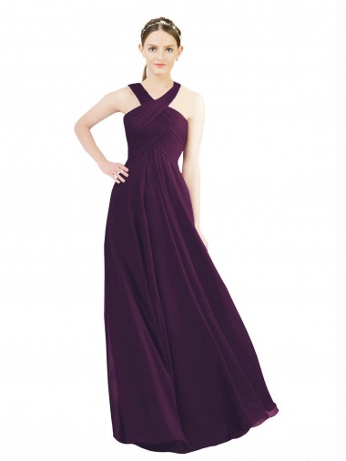 Best Draped Long Chiffon Bridesmaid Dress with Unique Crossed Neckline