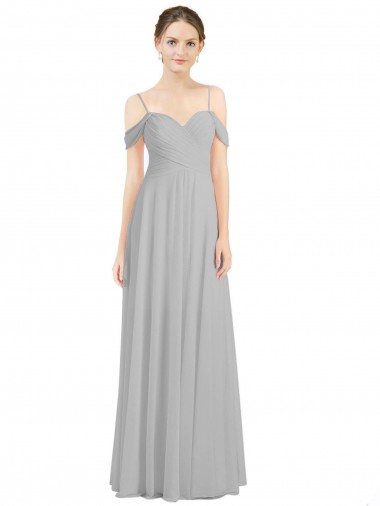 Best Off the Shoulder Long Chiffon Bridesmaid Dress with Ruched Bodice