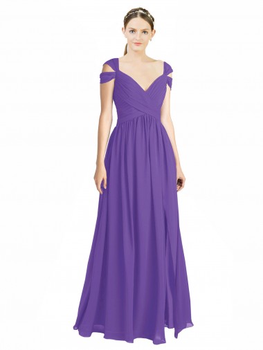 Best Off the Shoulder Cap Sleeves Chiffon Bridesmaid Dress with Pleats