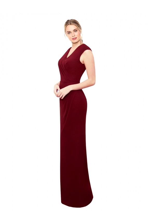 Cap Sleeves Chiffon Bridesmaid Dress / Prom Dress with Pleated V-Neck Bodice