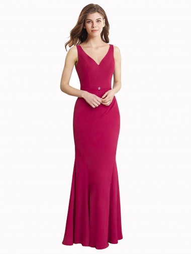 Best V-Neck Mermaid Chiffon Bridesmaid Dress / Prom Dress with V-Back and Belt