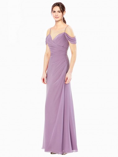 Best Draped Off the Shoulder Sweetheart Chiffon Bridesmaid Dress with Button Back