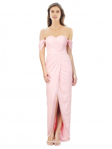 Best High Low Off the Shoulder Strapless Ruched Chiffon Bridesmaid Dress