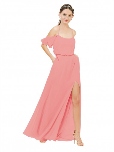 Best Draped Off the Shoulder Sleeves Chiffon Bridesmaid Dress