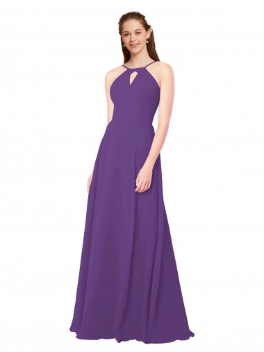 Best High Halter Chiffon Bridesmaid Dress with Keyhole