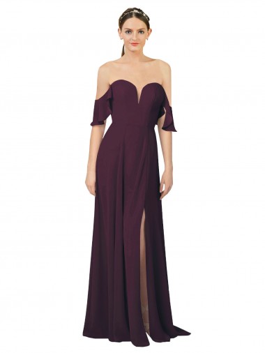 Best Romantic Off-Shoulder Chiffon Bridesmaid Dress with Plunging V-Neck