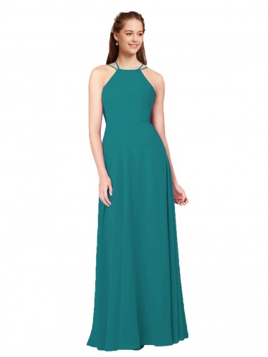 Best Simple Chiffon Bridesmaid Dress with High Halter Neckline