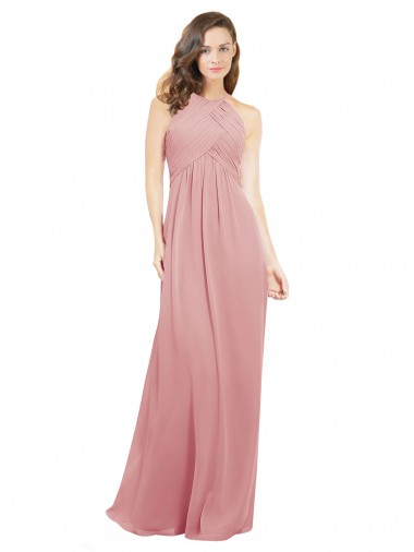 Best Chiffon Bridesmaids Dress with Draped Bodice and Keyhole Back