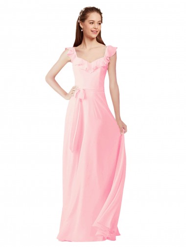 Best Chiffon Bridesmaids Dress with Ruffle Neckline
