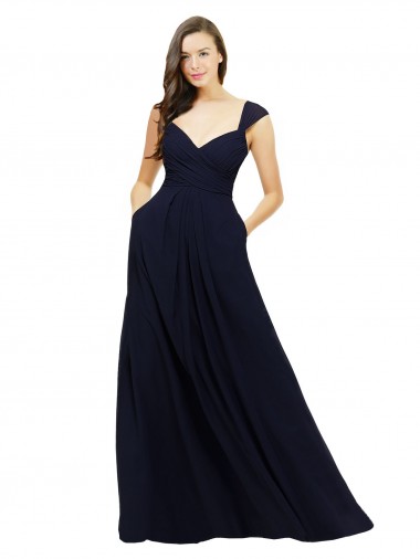 Best Chiffon Bridesmaid Dress with Rouched Draped Bodice and Watteau Back