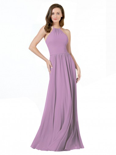 Best High Halter Chiffon Bridesmaid Dress with Ruffle Details Back