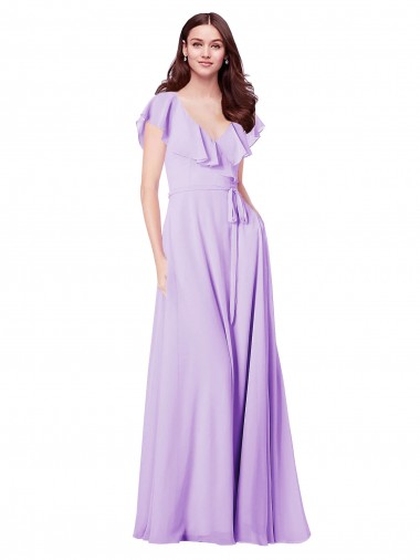 Best Flutter Sleeves V-Neck Chiffon Bridesmaid Dress