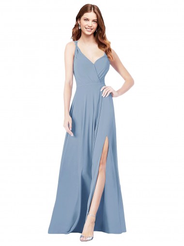 Best Surplice Bodice A-Line Long Chiffon Bridesmaid Dress