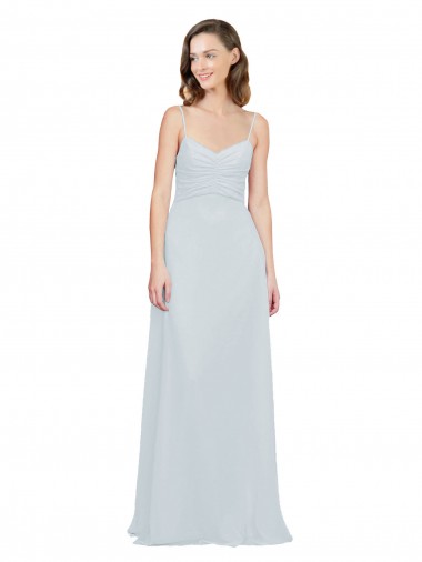 Best Slim A-Line Chiffon Bridesmaid Dress with Spaghetti Strap Gathered Bodice