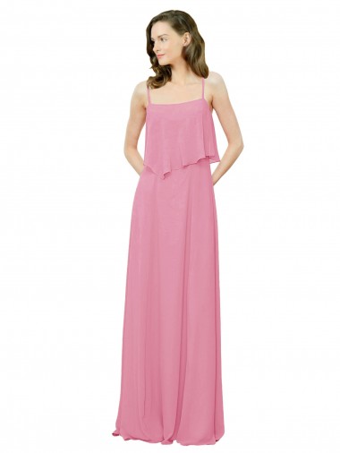 Best Spaghetti Strap Chiffon Bridesmaids Dress with Ruffle Overlay