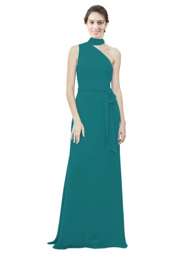 Best One Shoulder Chiffon Bridesmaids Dress with Scarf Tie Neckline