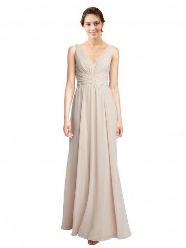 Best Long V-Neck Chiffon Bridesmaids Dress with Double Straps