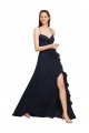 Long Chiffon Bridesmaid Dress with Criss Cross Straps and Ruffles