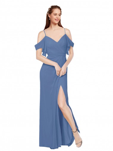 Best Mock-Wrap Off the Shoulder Long Chiffon Bridesmaid Dress with Side Slit