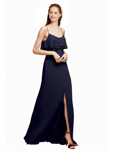 Best Draped Long Chiffon Bridesmaid Dress with Straps and Layers