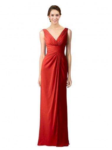 Best Shirred Long Floor Length Chiffon Bridesmaid Dress with V-Back