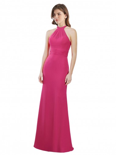 Best Slim A-Line Long Chiffon Bridesmaid Dress with Strappy Back